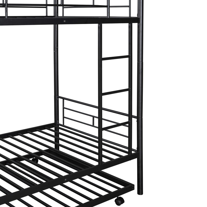 Twin-Over-Twin Metal Bunk Bed With Trundle, Can Be Divided Into Two Beds, No Box Spring Needed