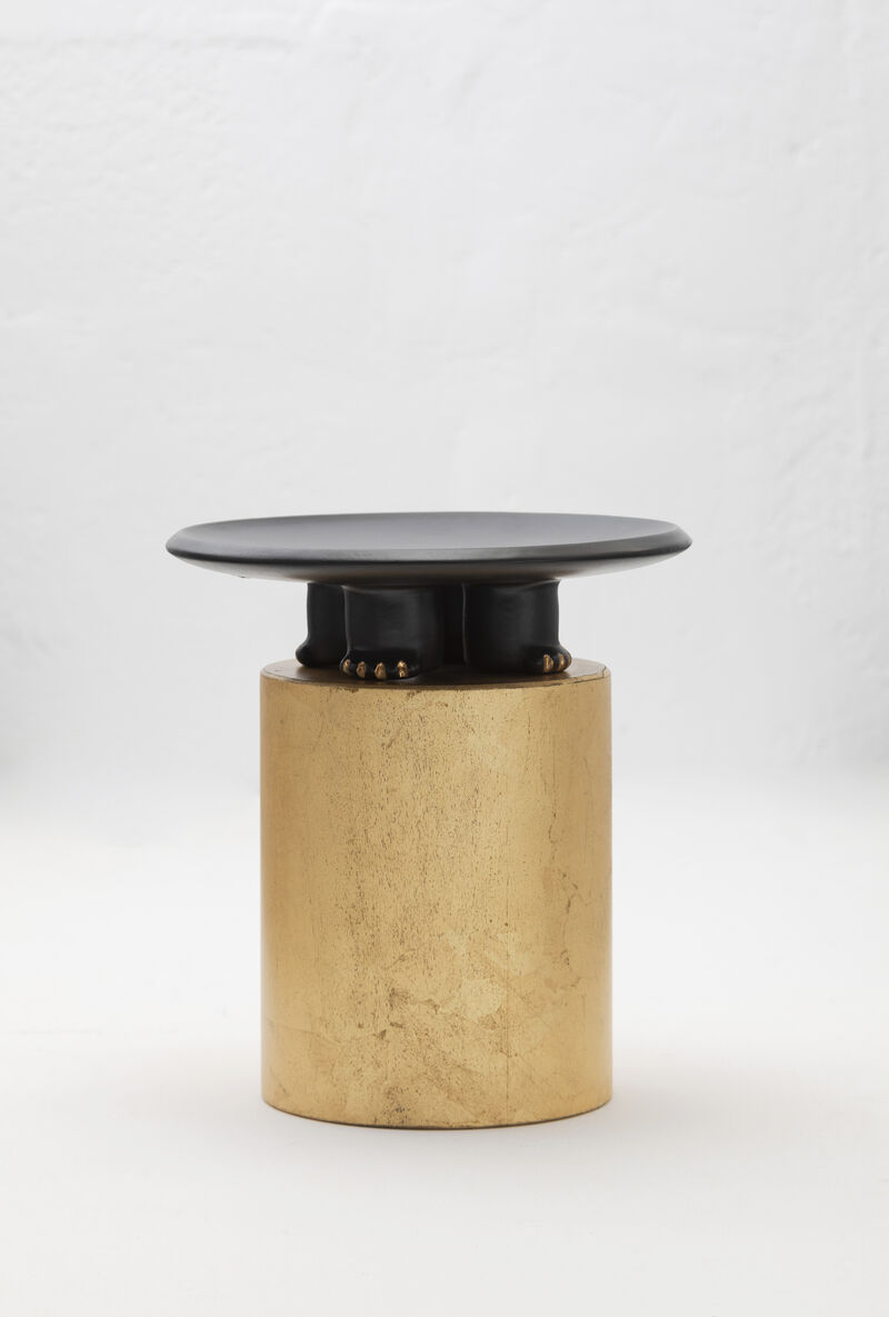 JAMA Decorative Ceramic Platter in Black Glaze with Gold Luster Details, by ANDEAN, In Stock