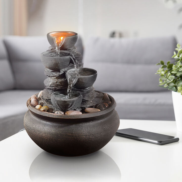 Teamson Home Indoor/Outdoor Tabletop Waterfall Fountain with LED Light, Stone Gray