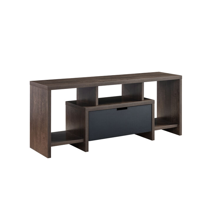 Walnut Oak & Black TV Stand with Center Drawer and 2 Side Shelves
