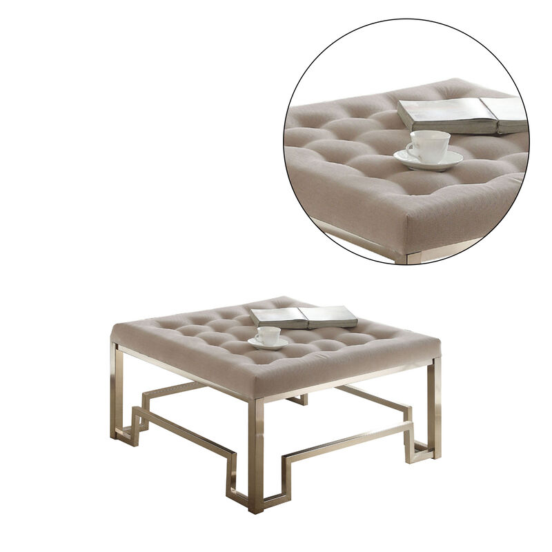 Beige Fabric Ottoman in Beige and Champagne