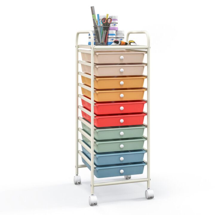 Hivvago 10 Drawer Rolling Storage Cart Organizer with 4 Universal Casters