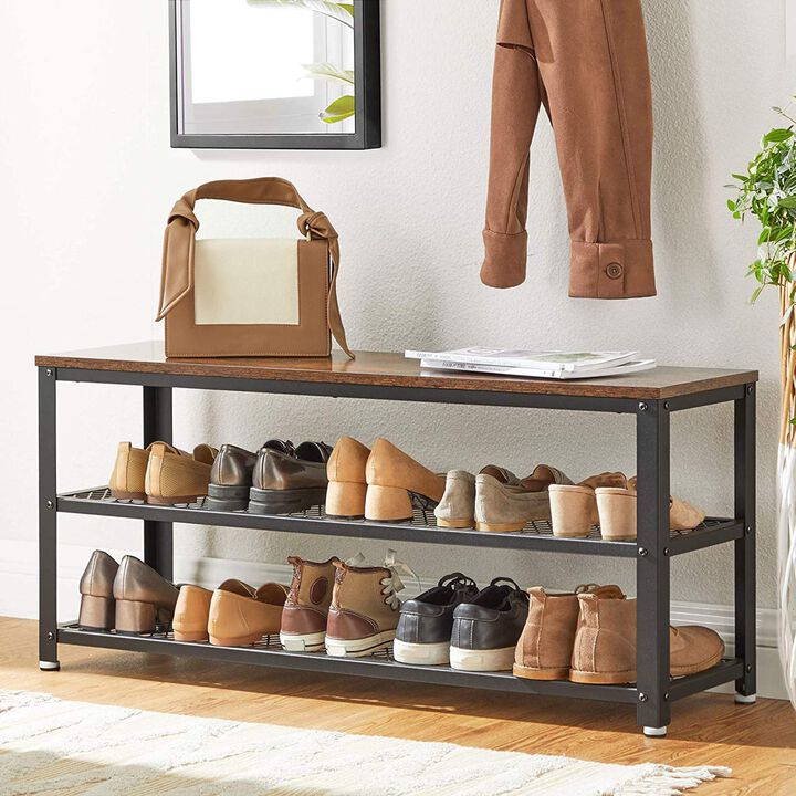 Shoe Bench with 3-Tier Rack - 39.4" Long Storage Shelves for Entryway Organization