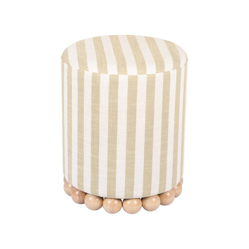 Dex Striped Linen Ottoman in Beige