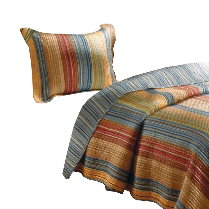 Huascaran 2 Piece Fabric Twin Size Quilt Set with Channel Stitching, Multicolor - Benzara
