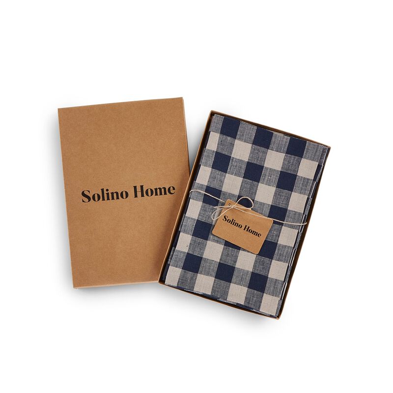 Solino Home 100% Pure Linen Cloth Napkins 20 x 20 Inch Set of 4 Dinner Napkins | Morgan Check