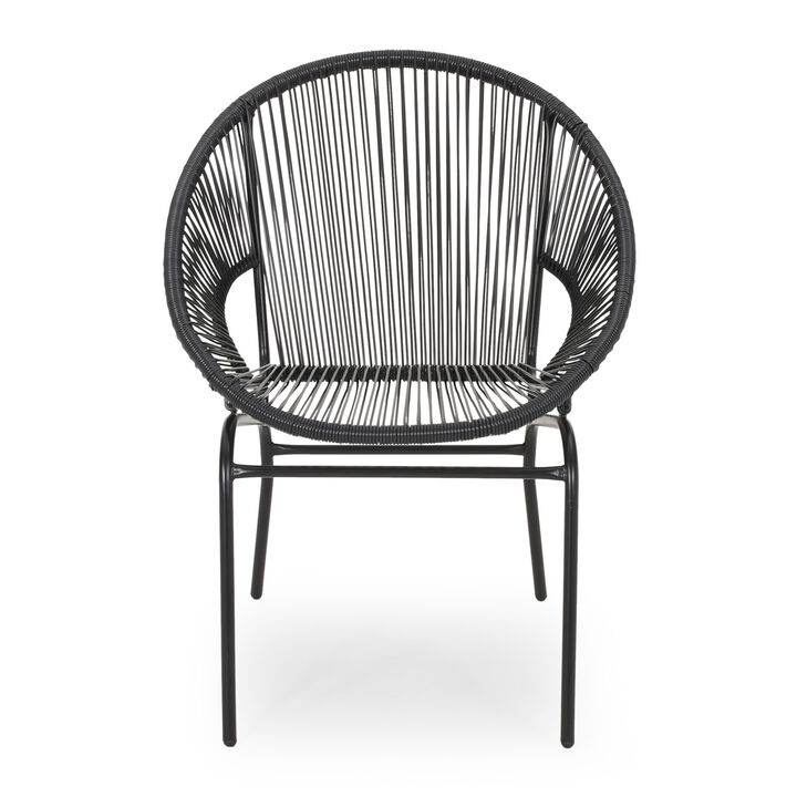 Sanu Outdoor Accent Chair Set of 2, PE Rattan, Black Iron, Round Backrests