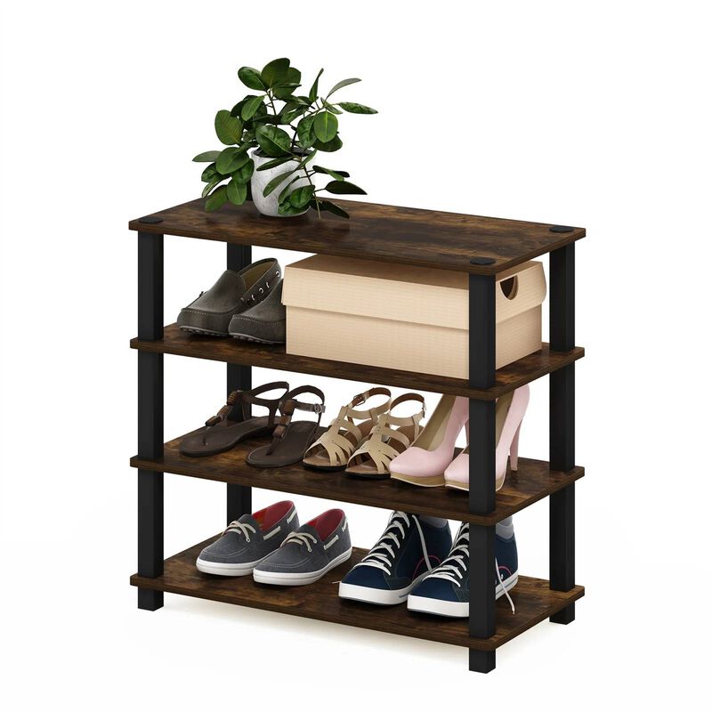 Hivvago Stackable 4 Shelf Black Brown Wood Shoe Rack   Holds up to 12 Pair of Shoes