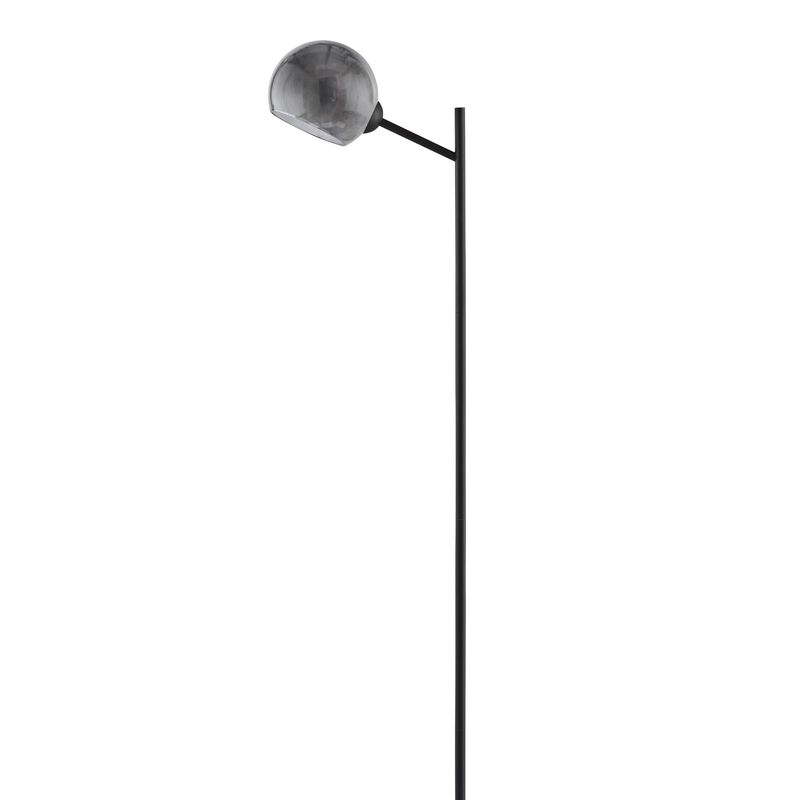 Bane 63 Inch Floor Lamp, Retro Smokey Black Glass Shade, Round Metal Base - Benzara