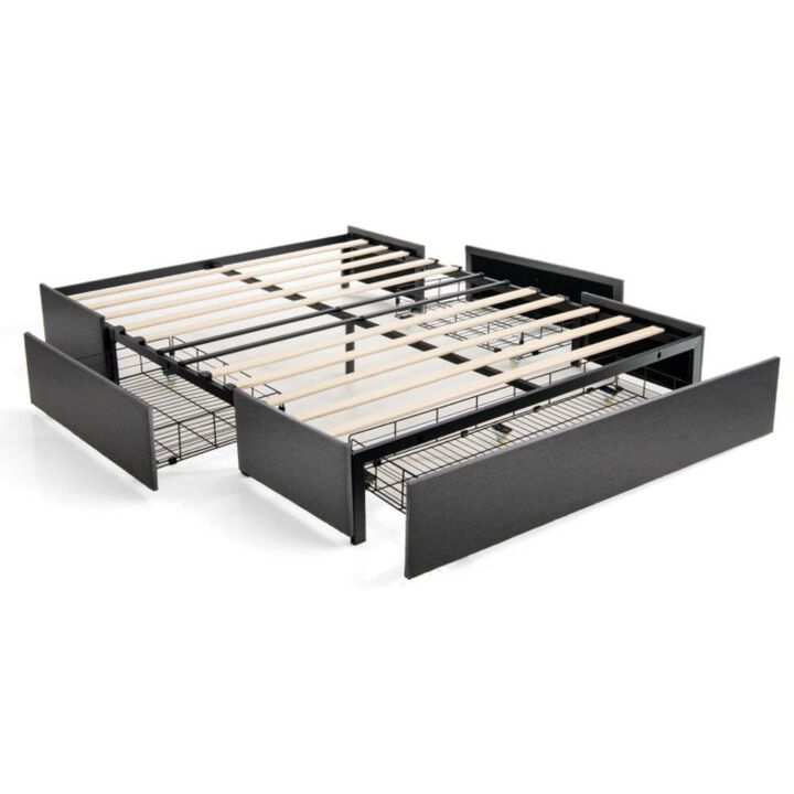 Hivvago Full/Queen Size Upholstered Platform Bed Frame with 3 Storage Drawers