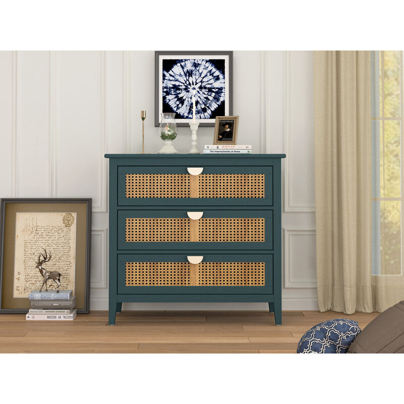 3 Drawer Cabinet, Natural Rattan, American Furniture, Suitable For Bedroom, Living Room, Study
