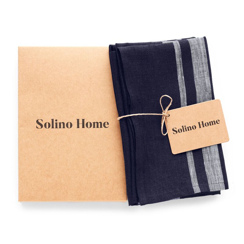 Solino Home 100% Pure Linen Kitchen Towels Set of 2 - 17 x 26 Inch | French Stripe
