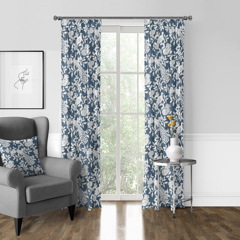 6ix Tailors Fine Linens Lark Navy Pinch Pleat Drapery Panel Pair