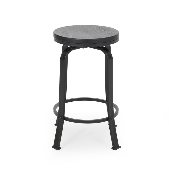 Modern Industrial Swivel Counter Stool with Faux Wood Seat Modern Industrial Swivel Counter Stool with Faux Wood Seat