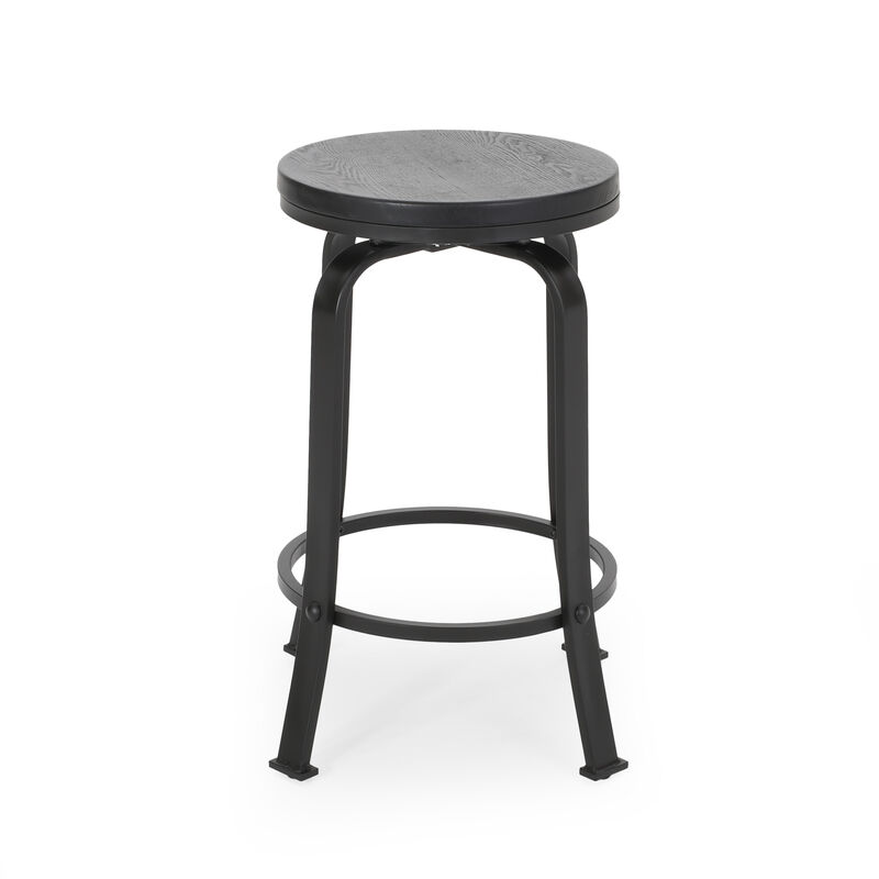 Modern Industrial Swivel Counter Stool with Faux Wood Seat