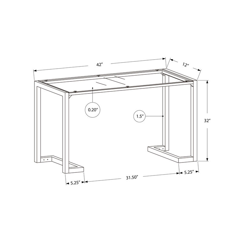 Monarch Specialties I 2106 Accent Table, Console, Entryway, Narrow, Sofa, Living Room, Bedroom, Metal, Tempered Glass, Black, Clear, Contemporary, Modern