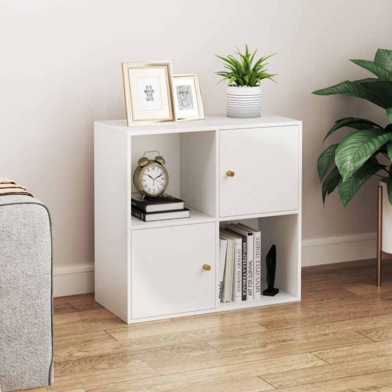 4-Cube Bookcase 3-Tier Bookshelf with Dual Anti-Tipping Kits and 2 Cabinets