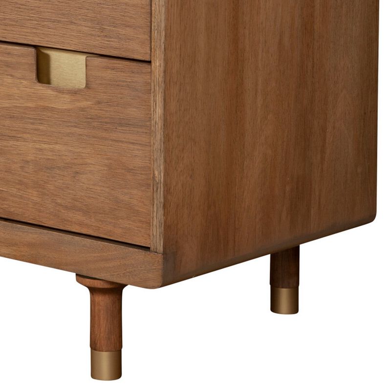 34 inch 3 Drawer Wooden Chest with Cutout Pulls, Small, Brown - Benzara