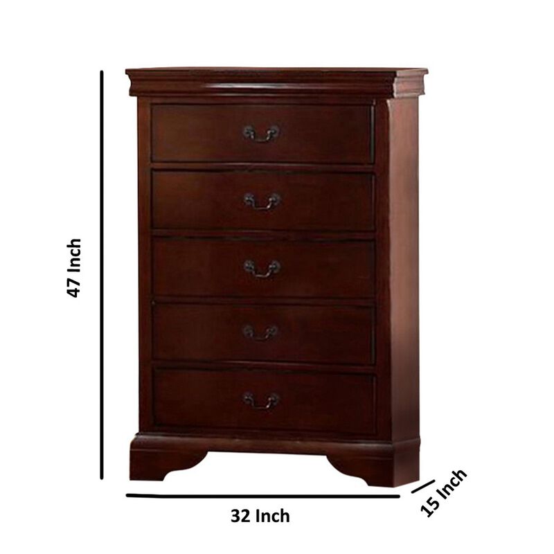 Decorously Functional Pine Wood, Plywood & Birch Veneer Chest, Cherry-Benzara