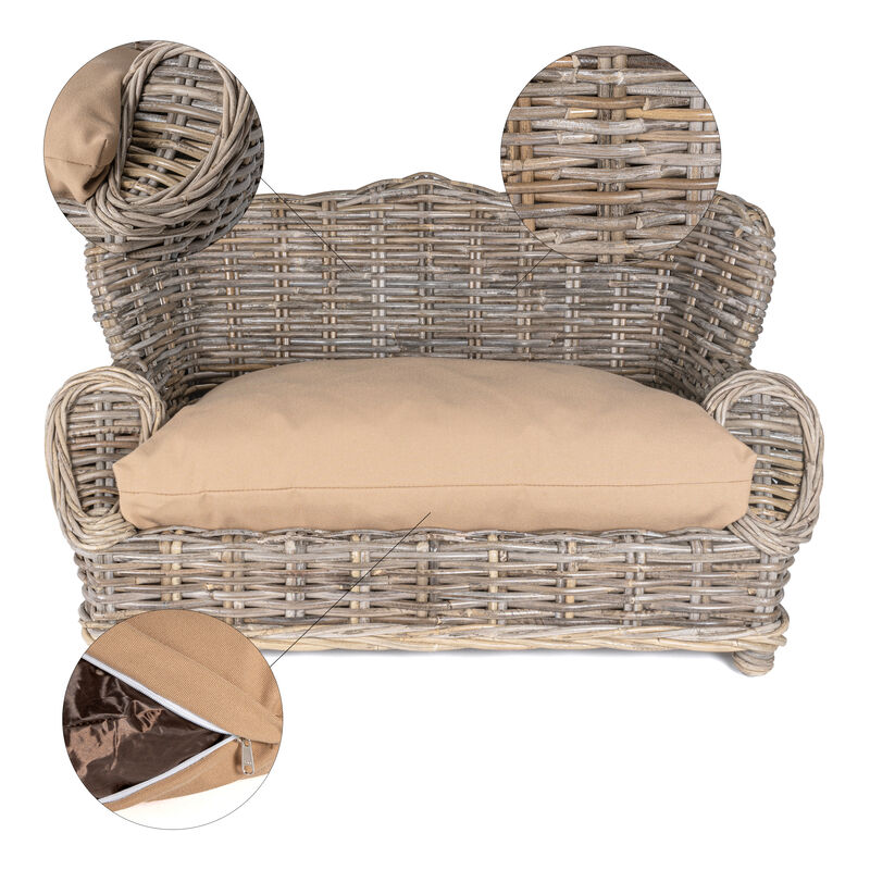 Classic Mediterranean Handwoven Rattan Dog Daybed with Machine-Washable Cushion