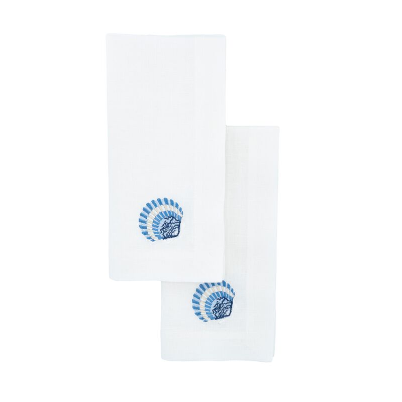 Linen Napkins With Blue Shells, Set of 4