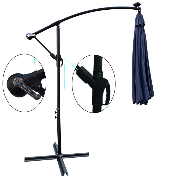 10ft LED Solar Patio Umbrella with Crank and Cross Base