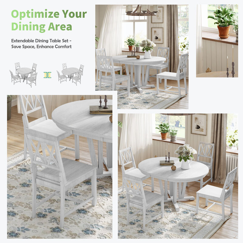 Rustic 5-Piece Extendable Dining Table Set