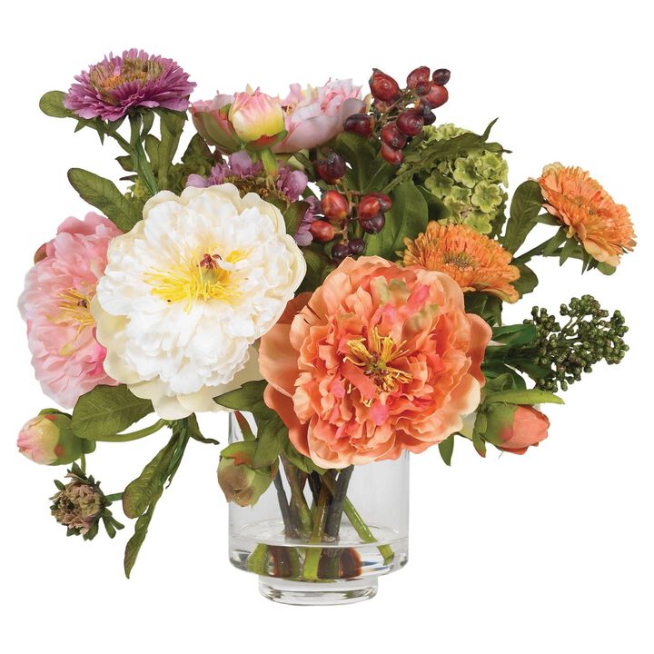 Nearly Natural 10-in Peony Arrangement