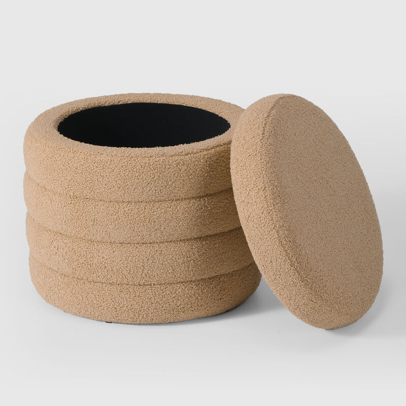 WestinTrends Mid-Century Modern Faux Sherpa Round Storage Ottoman