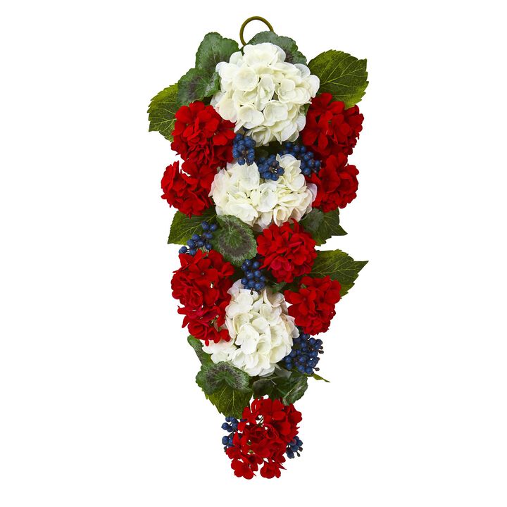 Hivvago 26" Geranium and Blue Berry Artificial Teardrop