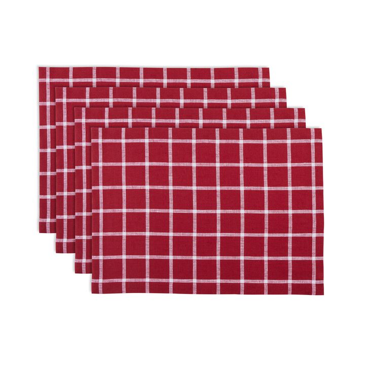 Solino Home 100% Pure Linen Fall Plaid Linen Placemats 14 x 19 Inch Set of 4 | Windowpane