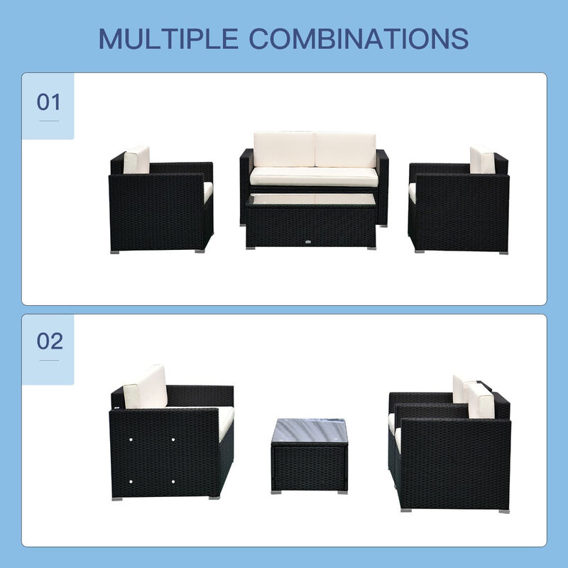 Black Rattan Relaxation: 4-Piece Outdoor Set with Cushioned Seating