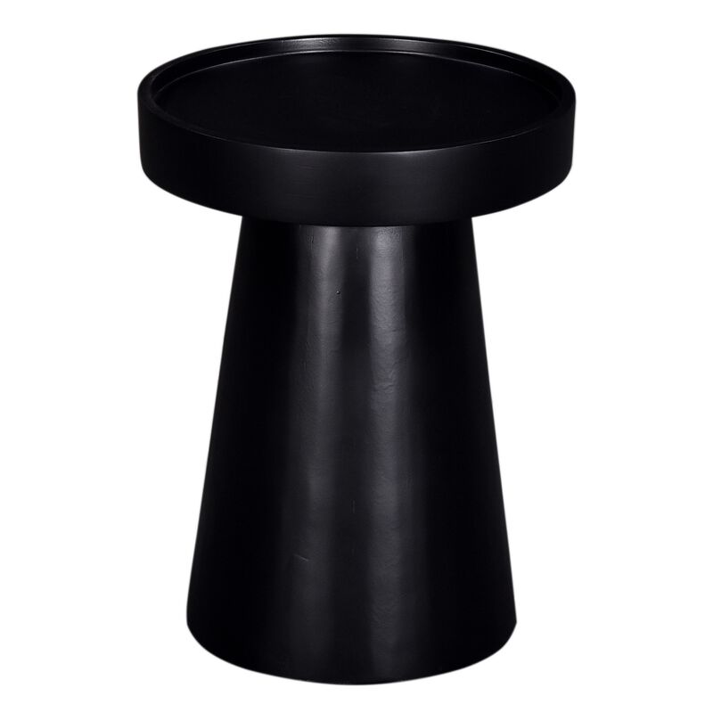 Side End Table, 16 Inch Raised Edge Round Top, Flared Base, Black Wood - Benzara
