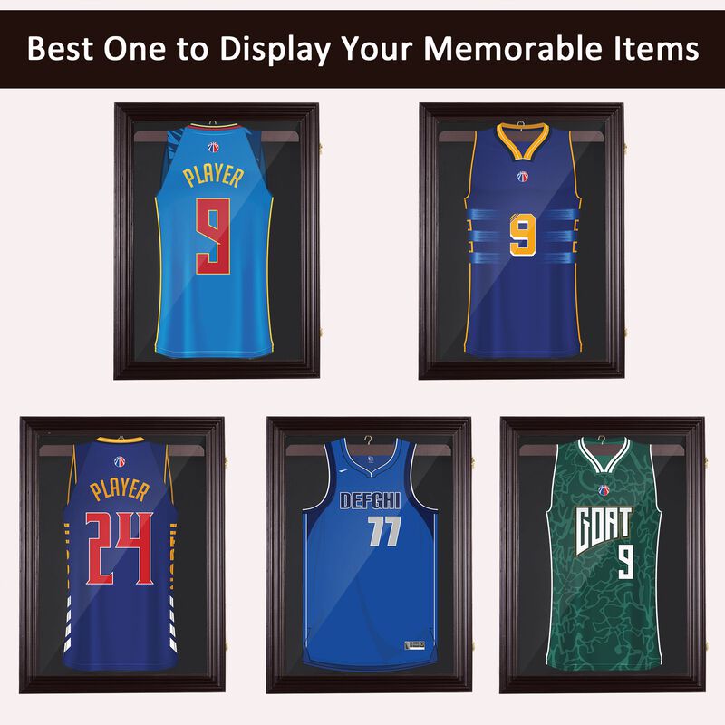 Compact Jersey Showcase: 35"x26" Cherry Brown UV-Resistant Display Case