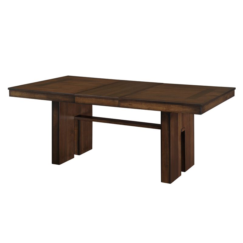 Voz 59-77 Inch Dining Table, Extendable, Trestle Base, Walnut Brown Veneer - Benzara