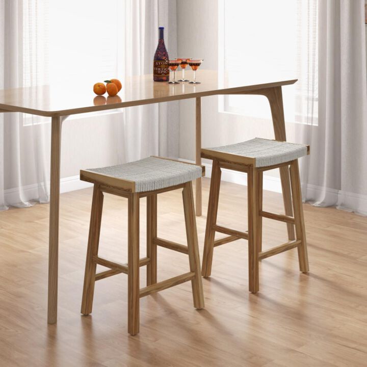 Hivvago Set of 2 25.5 Inch Dining Bar Stool with Seaweed Woven Seat