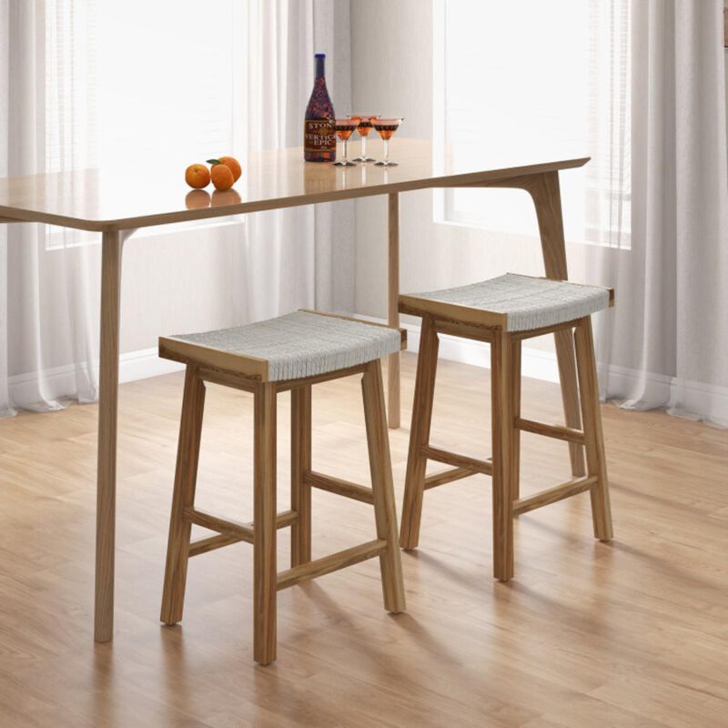 Hivvago Set of 2 25.5 Inch Dining Bar Stool with Seaweed Woven Seat