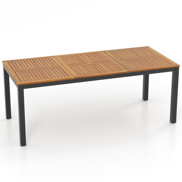 Hivvago 8-Person Outdoor Dining Table 79 Inch Acacia Wood Patio Table with Umbrella Hole