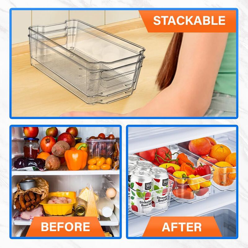 Pantry Organizers and Storage Bins - Stackable Clear Bins for Kitchen and Freezer, Snack Pantry Organizer, Refrigerator Storage Solutions, Multi-Purpose Kitchen Storage Bins - 10 pack