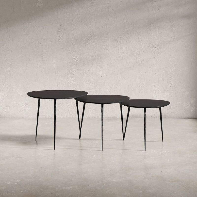 Jofran Reeves Abstract Contemporary Solid Acacia Wood Nesting End Tables (Set of 3)