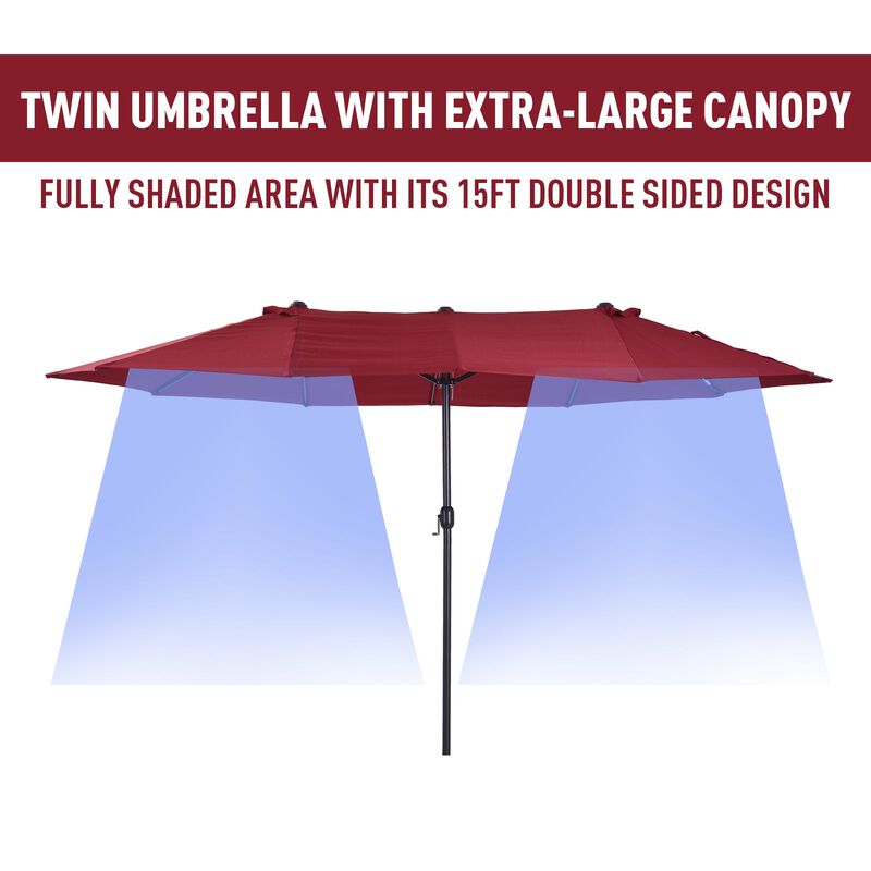 Wine Red Sun Shield: 15ft Double-Sided Patio Umbrella for Backyard