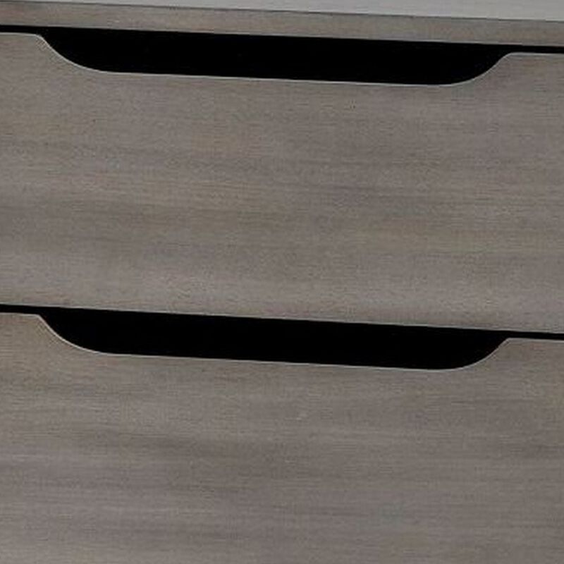 2 Drawer Wooden Nightstand with Cut Out Pulls, Gray-Benzara