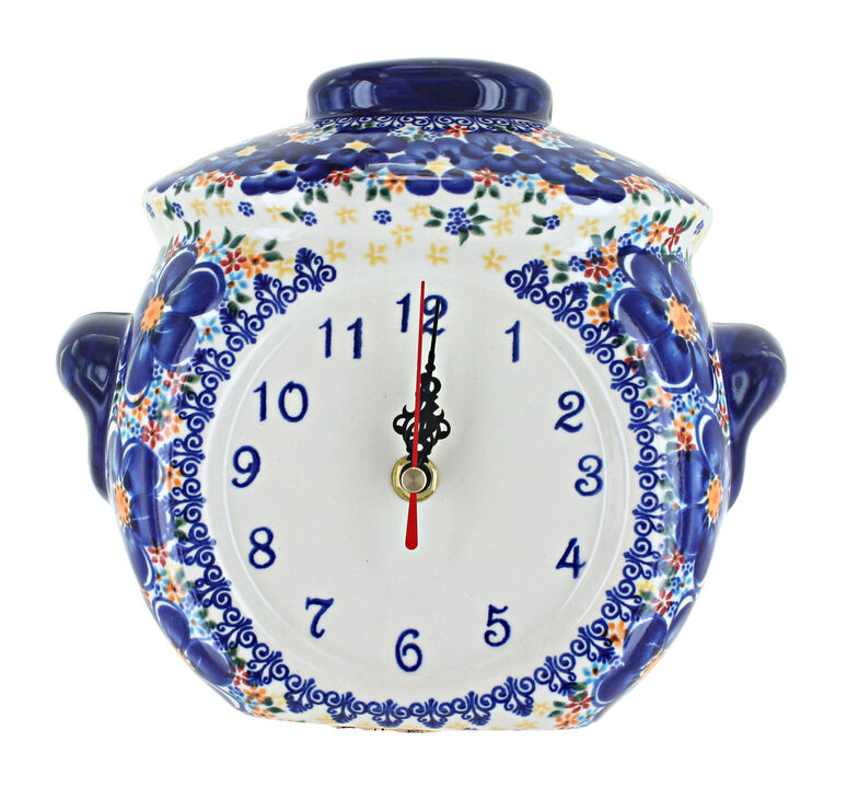 Blue Rose Polish Pottery Autumn Burst Wall Clock