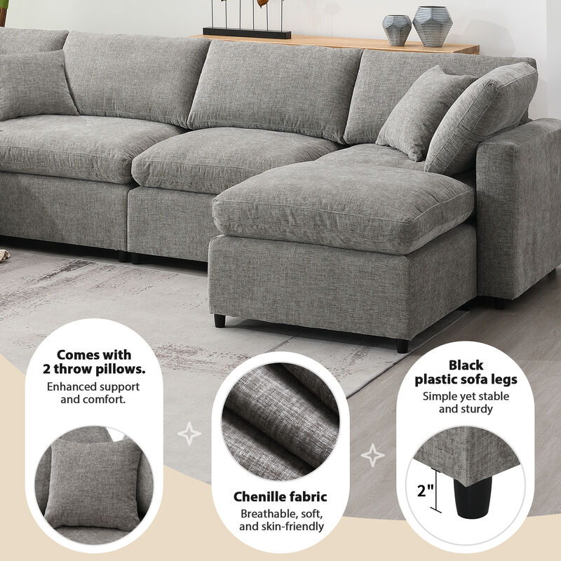 Merax 6 Seats Chenille Sofa Set with Ottoman