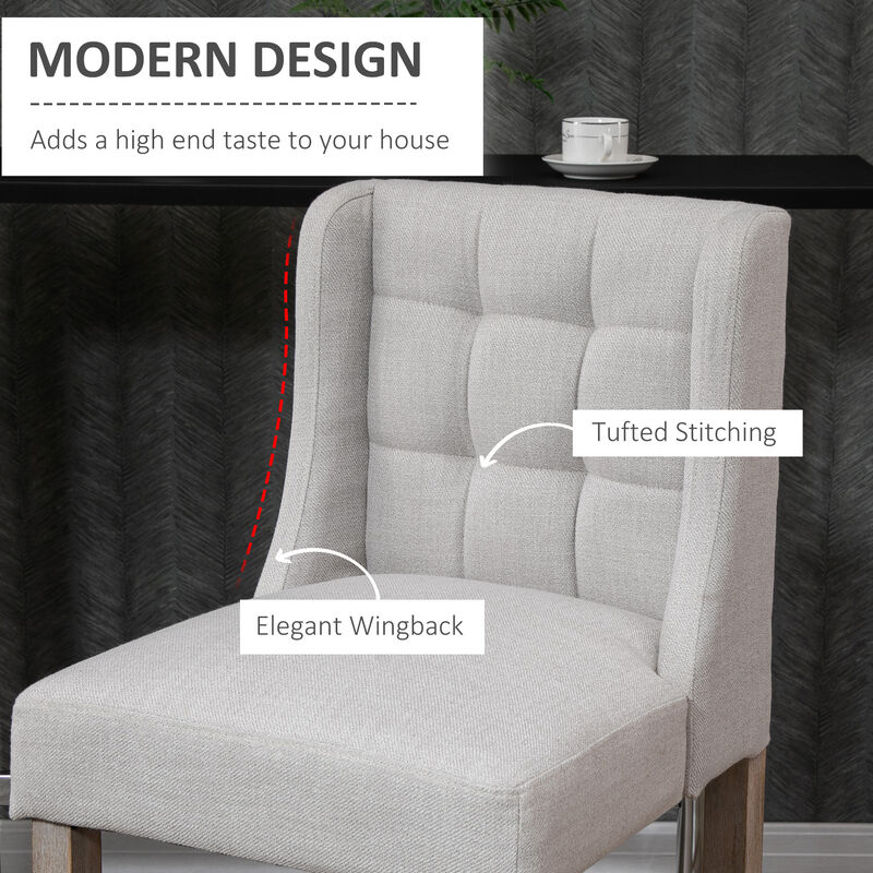 HOMCOM Modern Bar Stools, Tufted Upholstered Barstools, Pub Chairs with Back, Rubber Wood Legs for Kitchen, Dinning Room, Set of 2, Beige