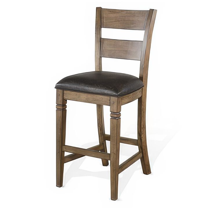 Yael Barstool Chair, Ladderback, Black Microfiber, Taupe Mahogany Wood - Benzara