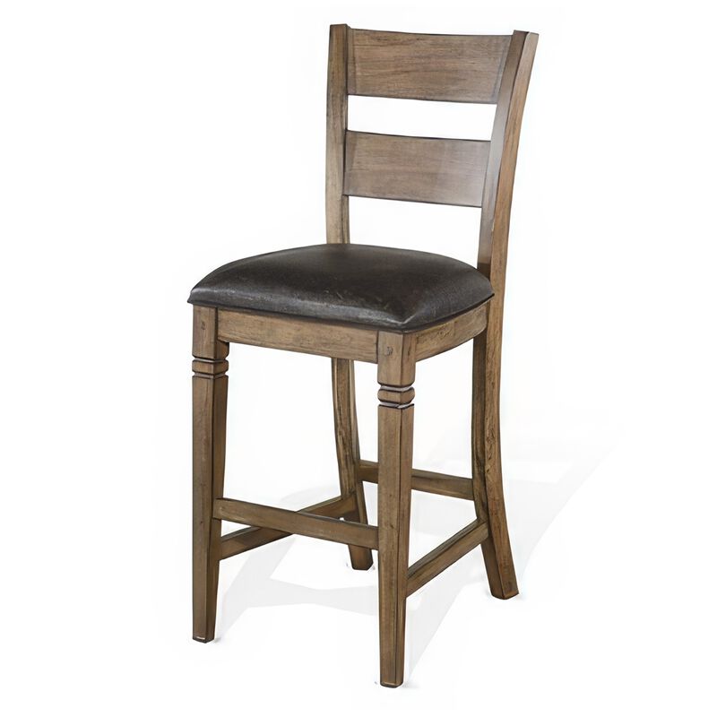 Yael Barstool Chair, Ladderback, Black Microfiber, Taupe Mahogany Wood - Benzara