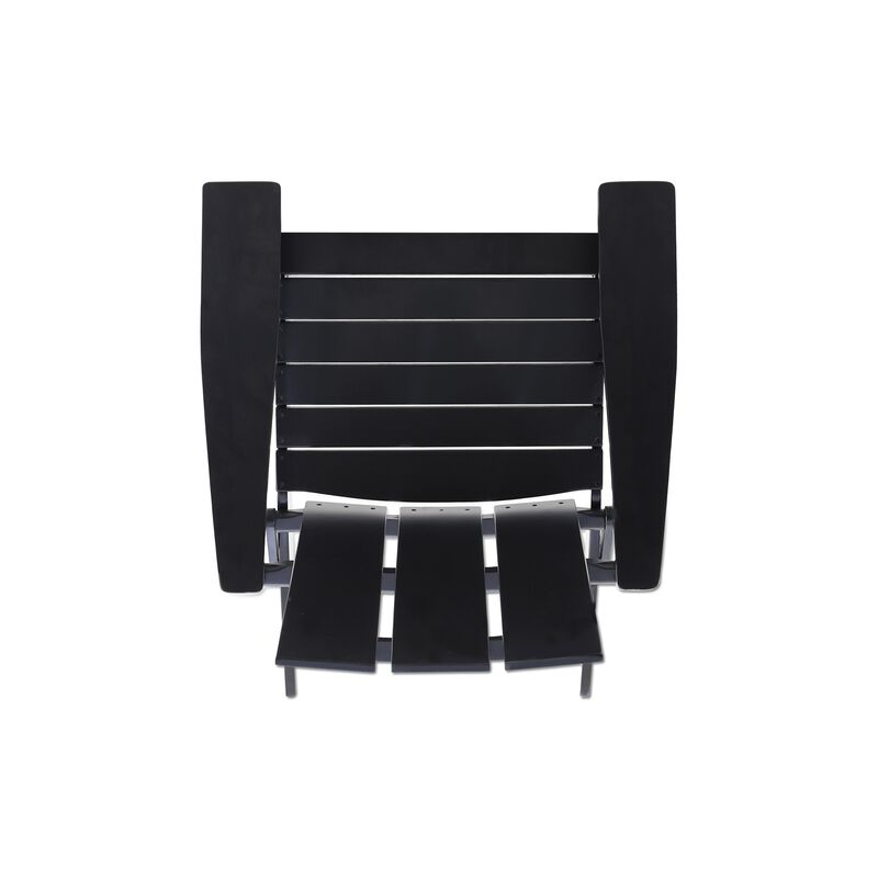 Foldable Outdoor Adirondack Chair, Rustic Black Steel and Acacia Wood