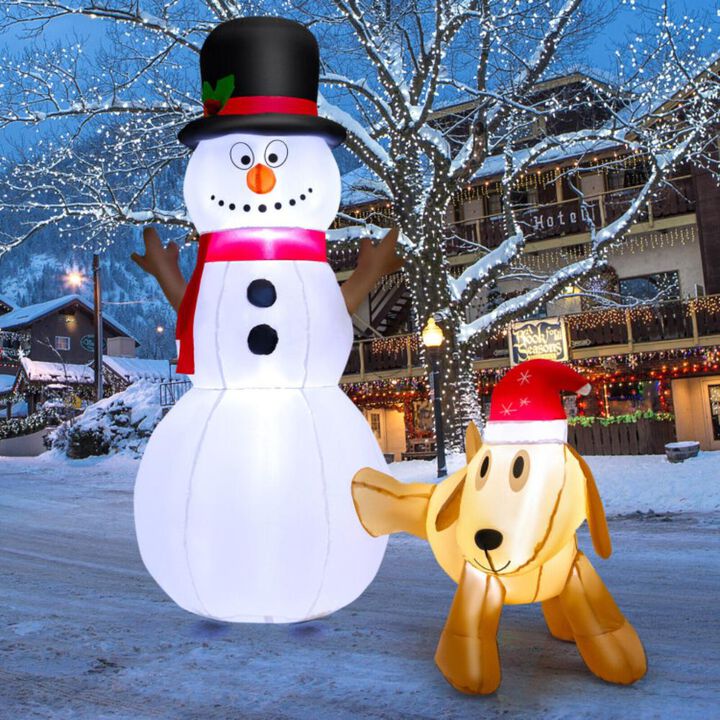 Hivvago 6 Feet Tall Inflatable Snowman and Dog Set Christmas Decoration with LED Lights