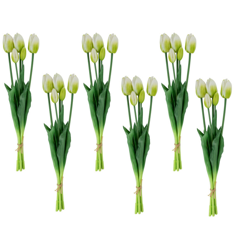 Set of 6 White Tulip Artificial Floral Bundles  18"